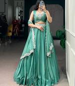 sea green silk blend embroidered traditional lehenga choli