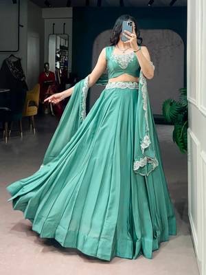 sea green silk blend embroidered traditional lehenga choli 2