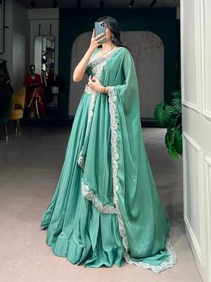 sea green silk blend embroidered traditional lehenga choli 3