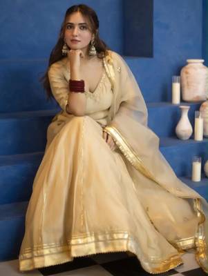 gold silk blend embroidered traditional lehenga choli 1