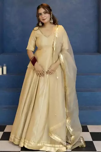 gold silk blend embroidered traditional lehenga choli