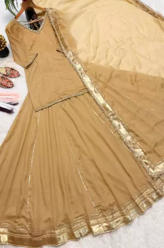 gold silk blend embroidered traditional lehenga choli