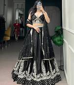 black silk blend embroidered traditional lehenga choli