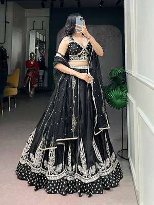 black silk blend embroidered traditional lehenga choli 2