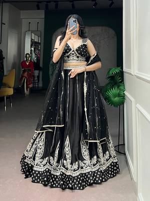 black silk blend embroidered traditional lehenga choli 3