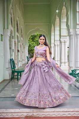 lavender silk blend embroidered traditional lehenga choli 1