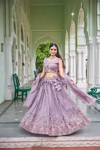 lavender silk blend embroidered traditional lehenga choli