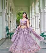lavender silk blend embroidered traditional lehenga choli