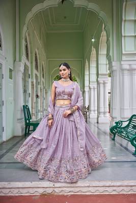 lavender silk blend embroidered traditional lehenga choli 2