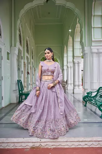 lavender silk blend embroidered traditional lehenga choli