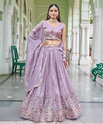 lavender silk blend embroidered traditional lehenga choli 3