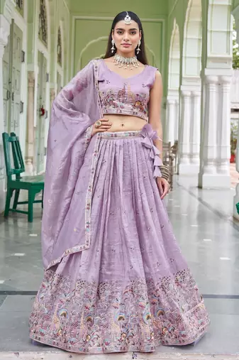 lavender silk blend embroidered traditional lehenga choli