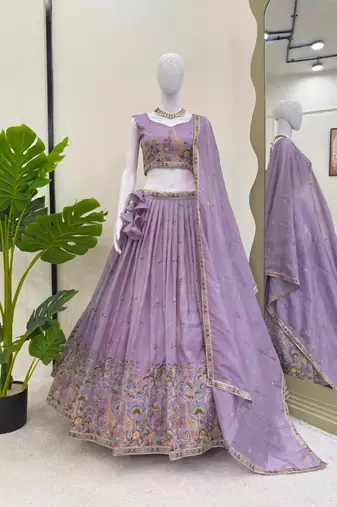 lavender silk blend embroidered traditional lehenga choli