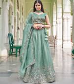 light green silk blend embroidered traditional lehenga choli