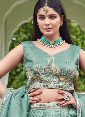 light green silk blend embroidered traditional lehenga choli 2