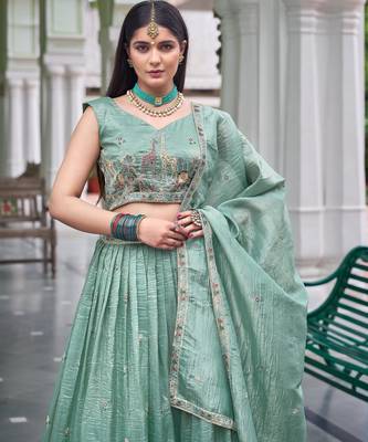 light green silk blend embroidered traditional lehenga choli 3