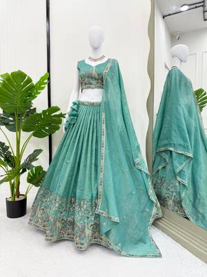 light green silk blend embroidered traditional lehenga choli 4