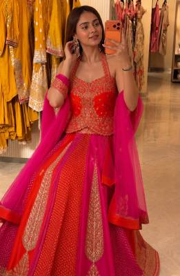 multicolor silk blend embroidered traditional lehenga choli 2