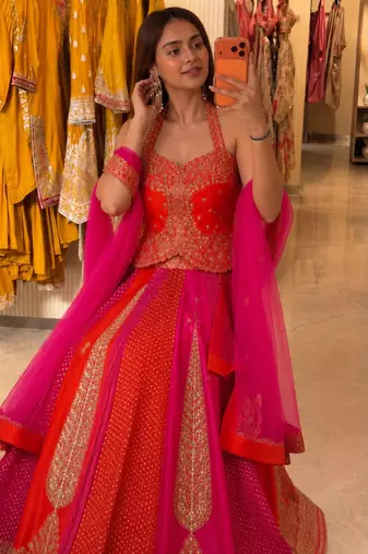 multicolor silk blend embroidered traditional lehenga choli