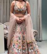 peach net embroidered traditional lehenga choli