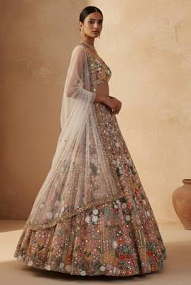 peach net embroidered traditional lehenga choli 2