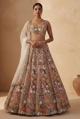 peach net embroidered traditional lehenga choli 4