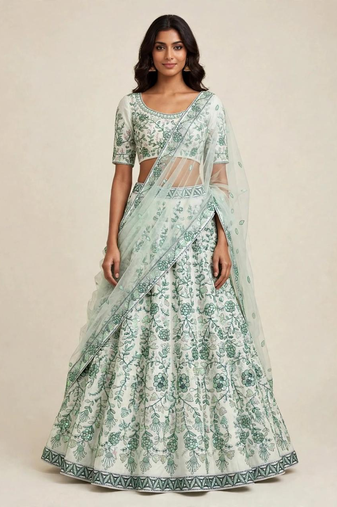 light green georgette embroidered traditional lehenga choli