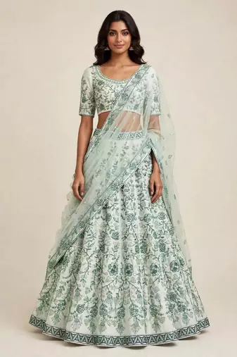 light green georgette embroidered traditional lehenga choli