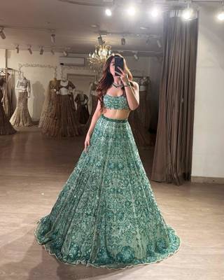 light green georgette embroidered traditional lehenga choli 1