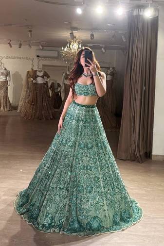 light green georgette embroidered traditional lehenga choli