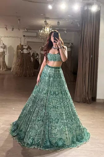 light green georgette embroidered traditional lehenga choli