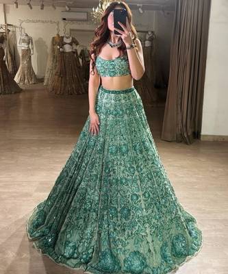 light green georgette embroidered traditional lehenga choli 2