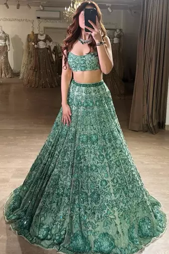light green georgette embroidered traditional lehenga choli