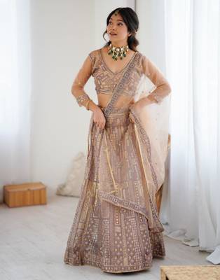 gold net embroidered traditional lehenga choli 1