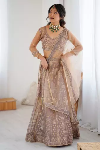 gold net embroidered traditional lehenga choli