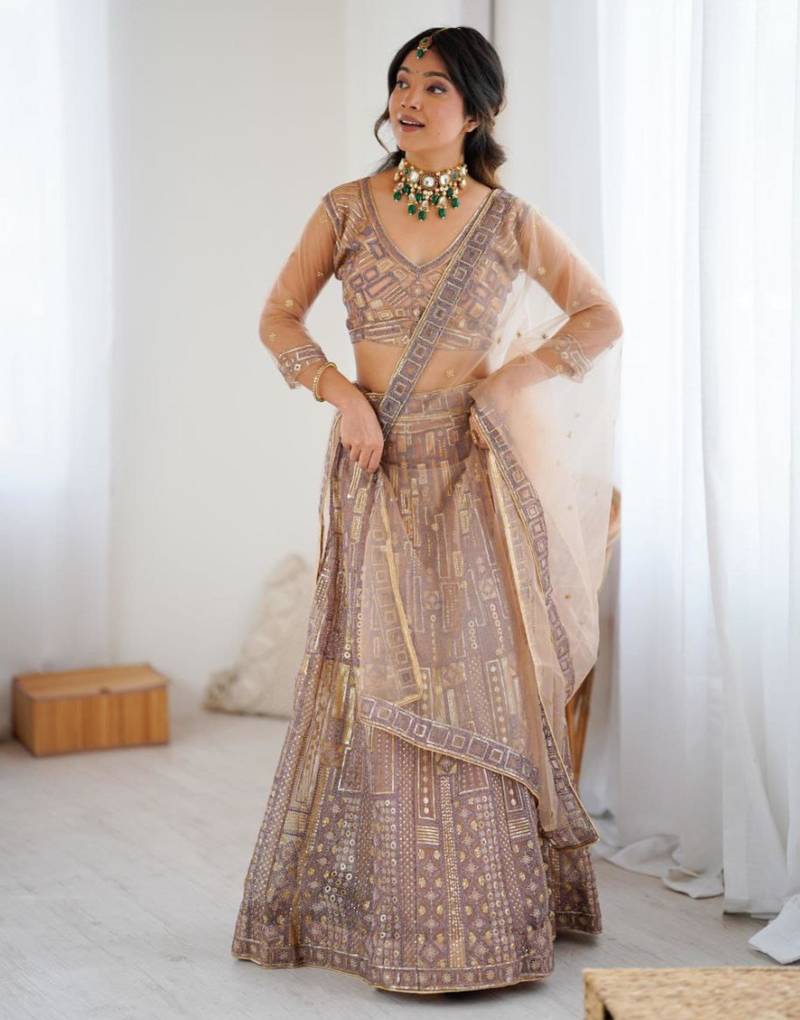 gold net embroidered traditional lehenga choli