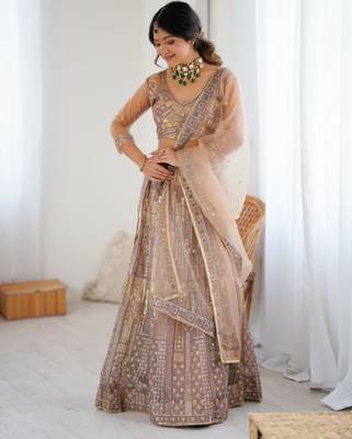 gold net embroidered traditional lehenga choli 2