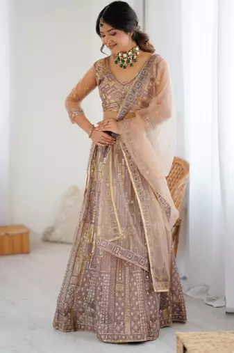 gold net embroidered traditional lehenga choli