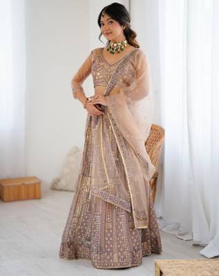 gold net embroidered traditional lehenga choli 3