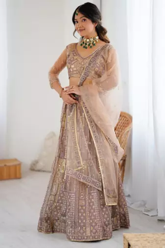 gold net embroidered traditional lehenga choli