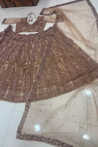 gold net embroidered traditional lehenga choli