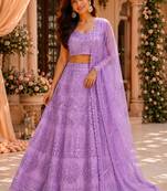 lavender net embroidered traditional lehenga choli