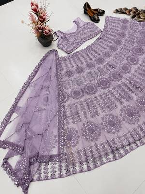 lavender net embroidered traditional lehenga choli 2