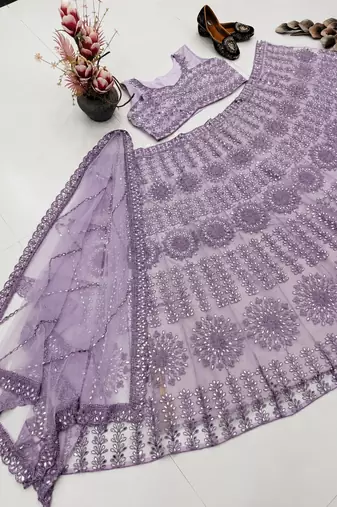lavender net embroidered traditional lehenga choli