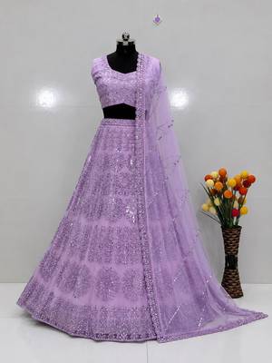 lavender net embroidered traditional lehenga choli 3
