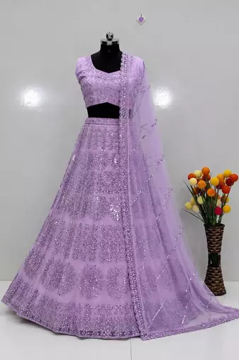 lavender net embroidered traditional lehenga choli