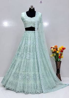 light green net embroidered traditional lehenga choli 2