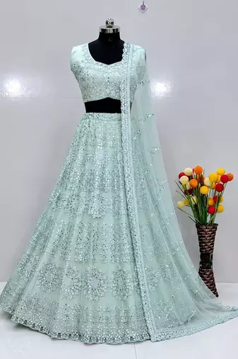 light green net embroidered traditional lehenga choli