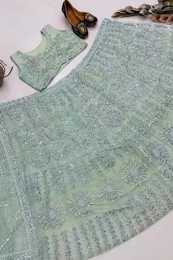 light green net embroidered traditional lehenga choli