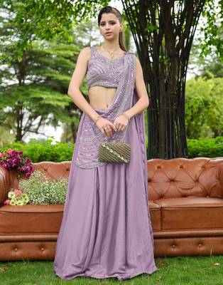 lavender silk blend plain traditional lehenga choli with free size upto 44 1
